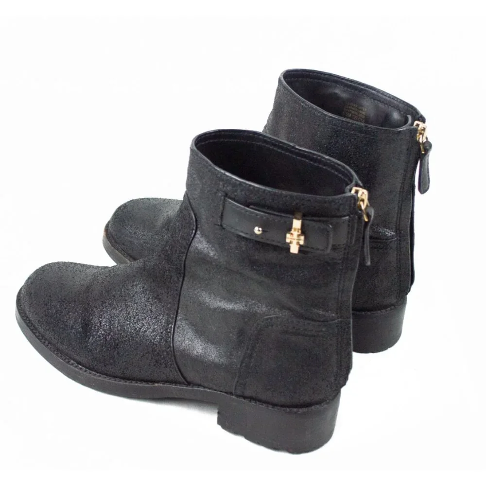 Tory Burch 'Selena' Black Distressed Leather Ankle Biker Boot